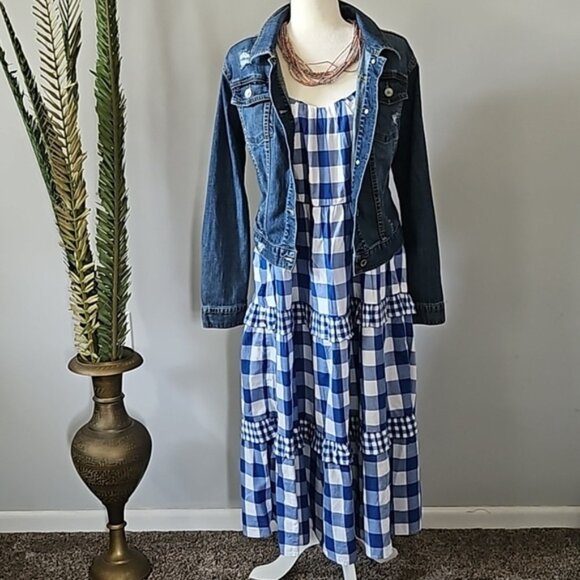 J. Crew Factory Blue and White Check and Gingham Sun Dress NWT - Picture 4 of 15